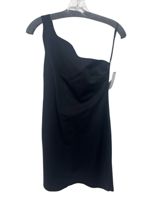 Staud Size S Black Rayon Blend One Shoulder Wavy Raw Hem Side Zip Dress Black / S