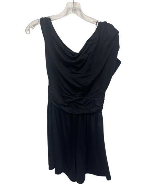Susana Monaco Size S Black Nylon Blend Wide Neck Short Sleeve Gathered Romper Black / S