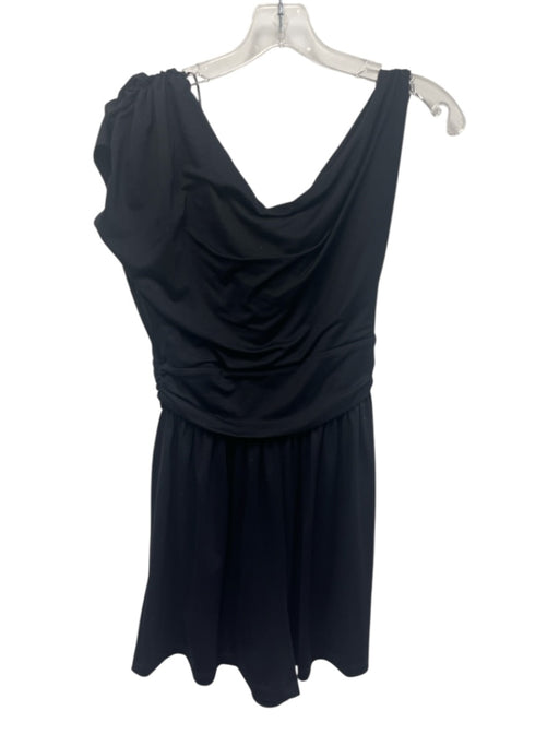 Susana Monaco Size S Black Nylon Blend Wide Neck Short Sleeve Gathered Romper Black / S