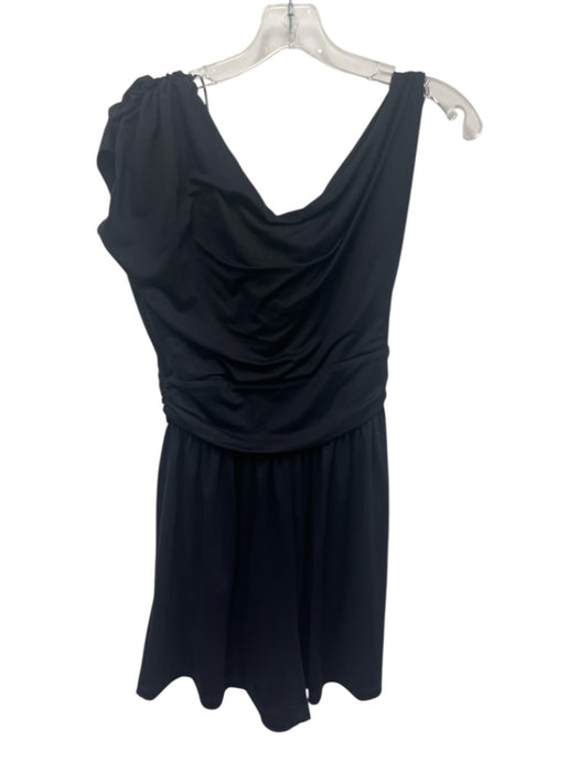 Susana Monaco Size S Black Nylon Blend Wide Neck Short Sleeve Gathered Romper Black / S