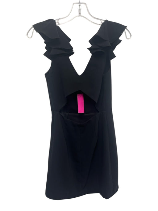 Amanda Uprichard Size S Black Polyester Ruffle Strap V Neck Back Cut Out Dress Black / S