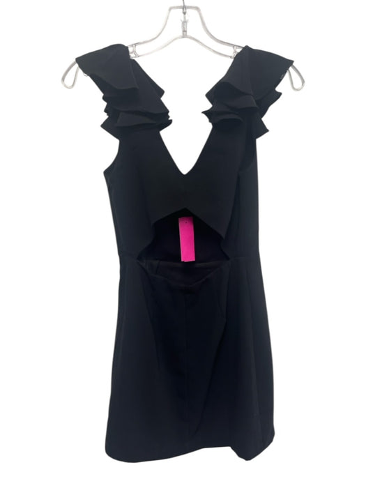 Amanda Uprichard Size S Black Polyester Ruffle Strap V Neck Back Cut Out Dress Black / S