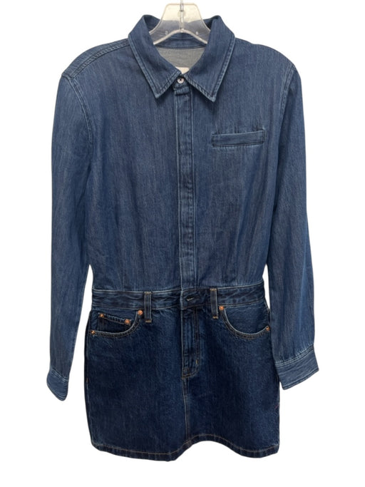 Pistola Size S Dark Blue Cotton Denim Long Sleeve Button Down Zip Pockets Dress Dark Blue / S