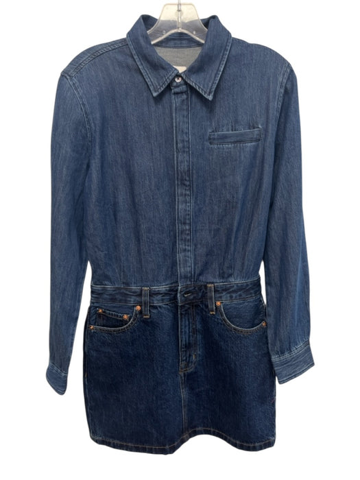 Pistola Size S Dark Blue Cotton Denim Long Sleeve Button Down Zip Pockets Dress Dark Blue / S