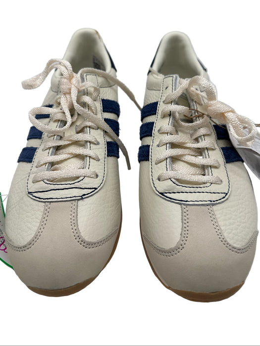 Adidas Shoe Size 8.5 Cream & Blue Leather Low Top Stripe Sneakers