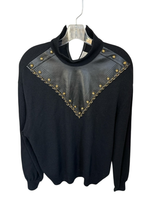 St. John Collection Size M Black & Gold Wool Blend Leather Chain Sweater Black & Gold / M