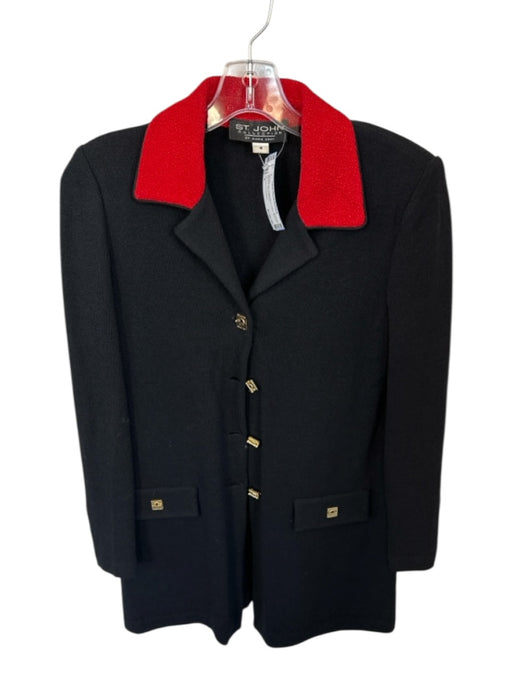 St. John Collection Size 4 Black & Red Wool Blend Collar Buttons Square Jacket Black & Red / 4