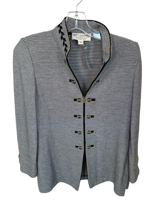 St. John Collection Size 4 Black & Gray Wool Blend Embroidered Neckline Jacket Black & Gray / 4