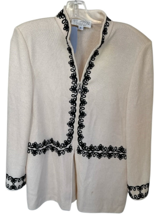 St. John Collection Size 8 Cream & Black Wool Blend Embroidered Design Jacket Cream & Black / 8