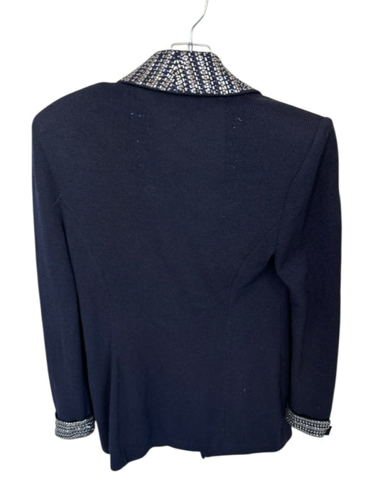 St. John Evening Size 4 Navy & Silver Wool Blend Rhinestone Applique Jacket Navy & Silver / 4