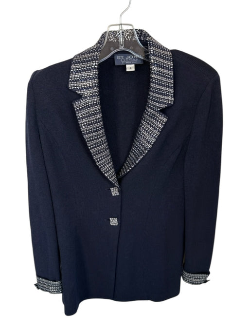 St. John Evening Size 4 Navy & Silver Wool Blend Rhinestone Applique Jacket Navy & Silver / 4