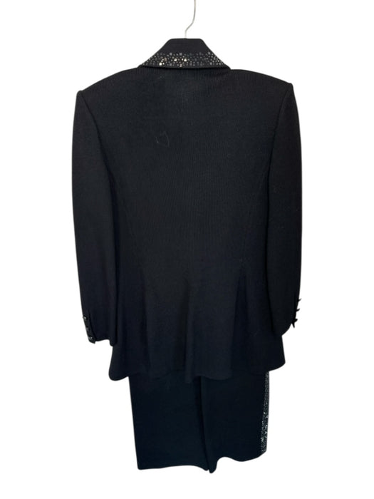 St. John Evening Size 4 Black & Silver Wool Blend Rhinestone Long Pant Set Black & Silver / 4