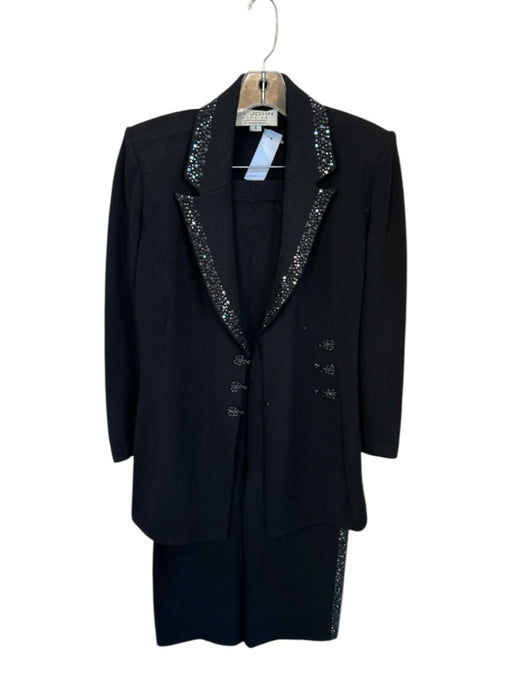 St. John Evening Size 4 Black & Silver Wool Blend Rhinestone Long Pant Set Black & Silver / 4