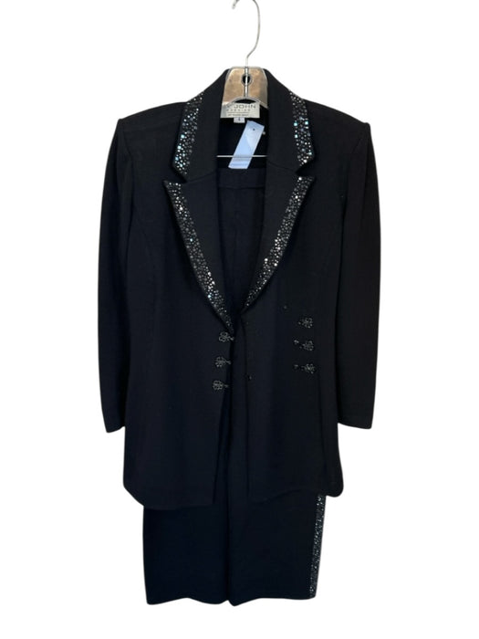 St. John Evening Size 4 Black & Silver Wool Blend Rhinestone Long Pant Set Black & Silver / 4