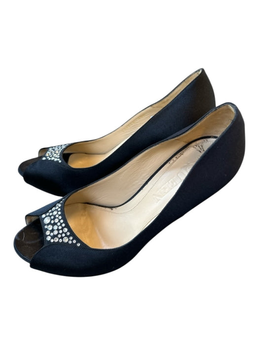 Alexander McQueen Shoe Size 38.5 Black & Silver Sateen Stiletto Rhinestone Pumps Black & Silver / 38.5