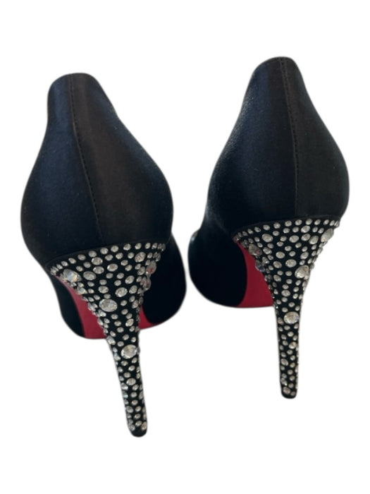 Alexander McQueen Shoe Size 38.5 Black & Silver Sateen Stiletto Rhinestone Pumps Black & Silver / 38.5