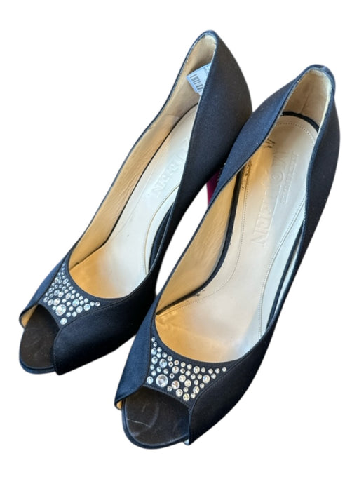 Alexander McQueen Shoe Size 38.5 Black & Silver Sateen Stiletto Rhinestone Pumps Black & Silver / 38.5