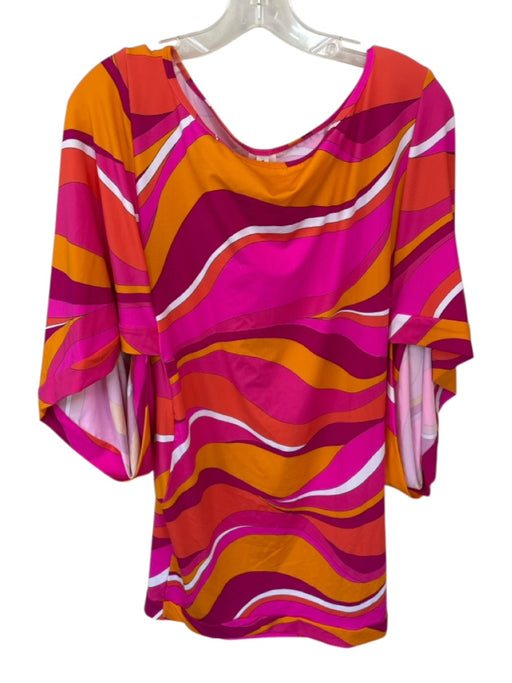 Trina Turk Size L Orange & Magenta Nylon Blend batwing Swirl Dress Orange & Magenta / L