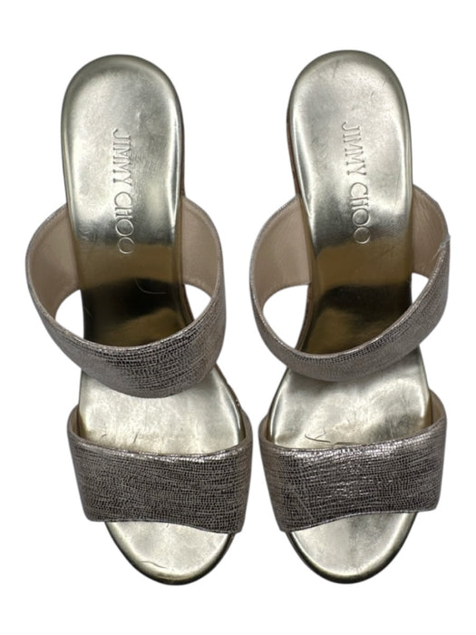 Jimmy Choo Shoe Size 40 Gold & Tan Leather Cork Metallic Platform Wedges Gold & Tan / 40