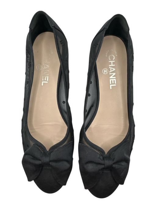 Chanel Shoe Size 39.5 Black Mesh Logo Bow Ballet Flat Flats Black / 39.5