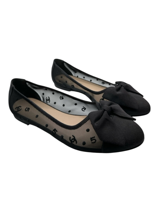 Chanel Shoe Size 39.5 Black Mesh Logo Bow Ballet Flat Flats Black / 39.5