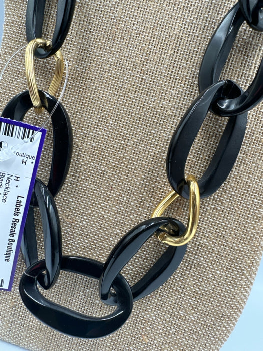 Moo Moo Designs Black Acetate Chain Chunky Gold Tone Details Long Necklace