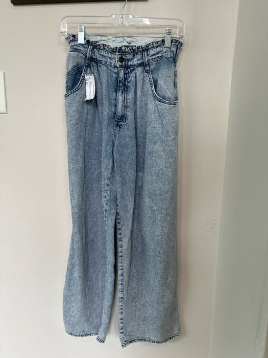 Mother Size 25 Light Wash Denim Cotton Acid Wash Paper Bag Waist Straight Pants