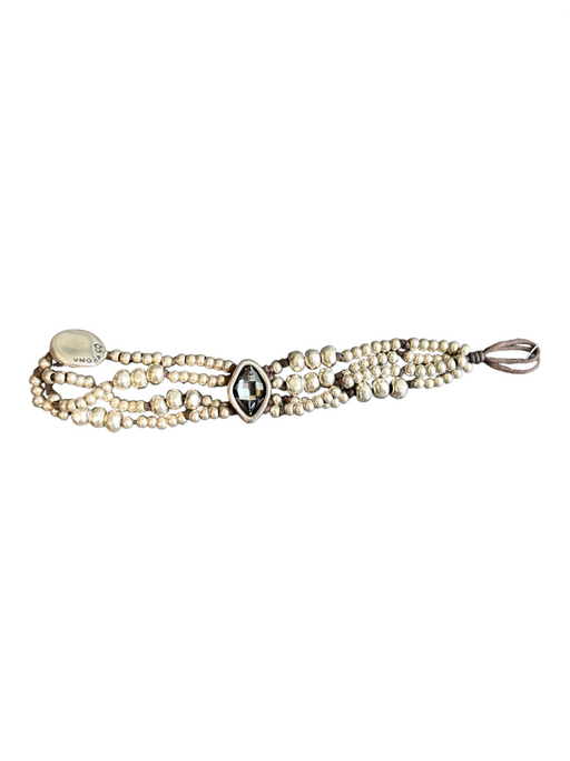 No Brand Silk Silver Tone Metal Beaded Multi Strap Toggle Clasp Faceted Bracelet Silk