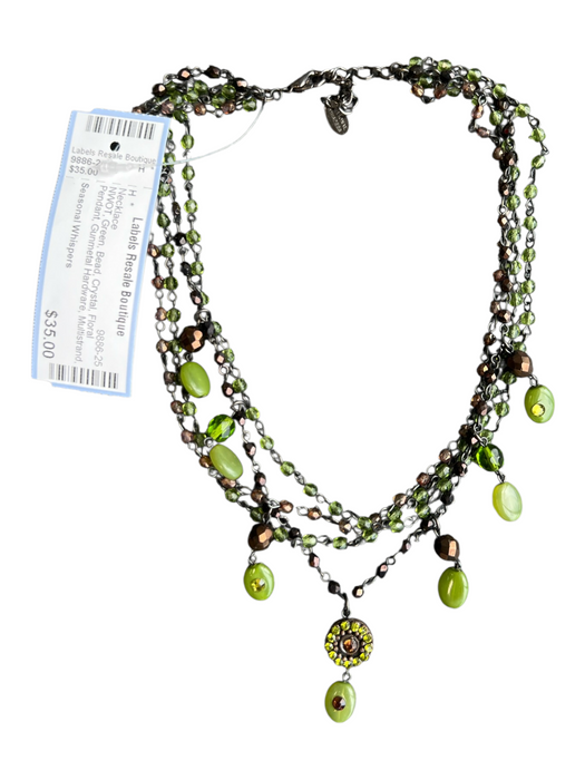 Seasonal Whispers Green Bead Crystal Floral Pendant Gunmetal Hardware Necklace Green
