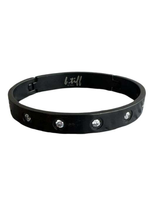 B.Till Steel Black Stainless steel Rhinestone Bangle Stackable Bracelet Black