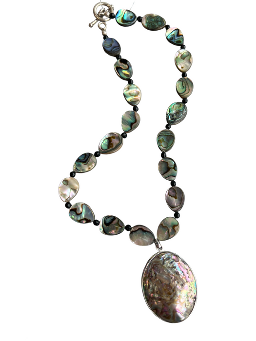 No Brand Silver Abalone Iridescent Link Teardrop Statement Necklace Silver