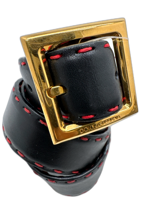 Dolce & Gabbana AS IS Black & Red Leather Gold Hardware Men's Belt Black & Red