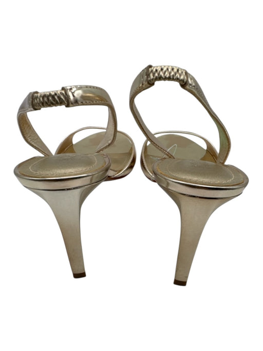 Schutz Shoe Size 9 Gold Metallic Leather Slingbacks Mid Heel Round Toe Sandals Gold Metallic / 9