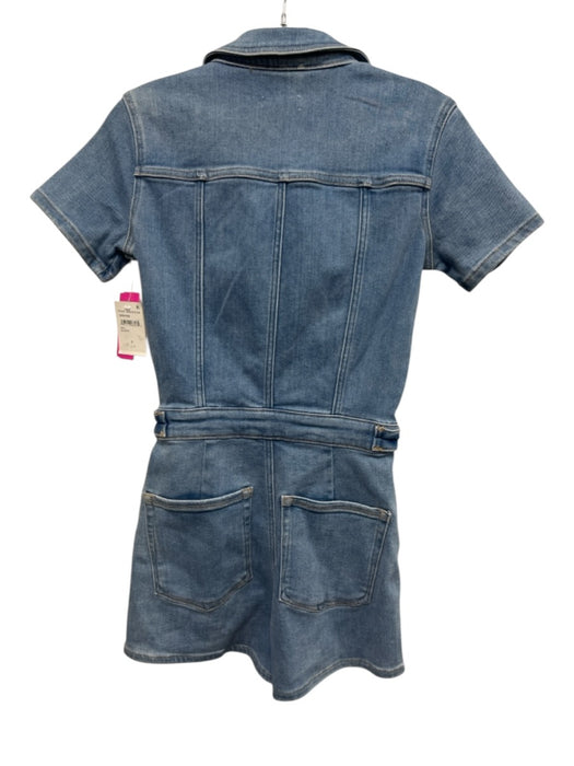 Good American Size S Medium Wash Cotton Blend Zip & Button Flap Pockets Romper Medium Wash / S