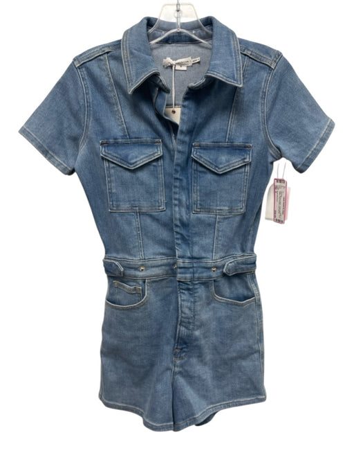Good American Size S Medium Wash Cotton Blend Zip & Button Flap Pockets Romper Medium Wash / S