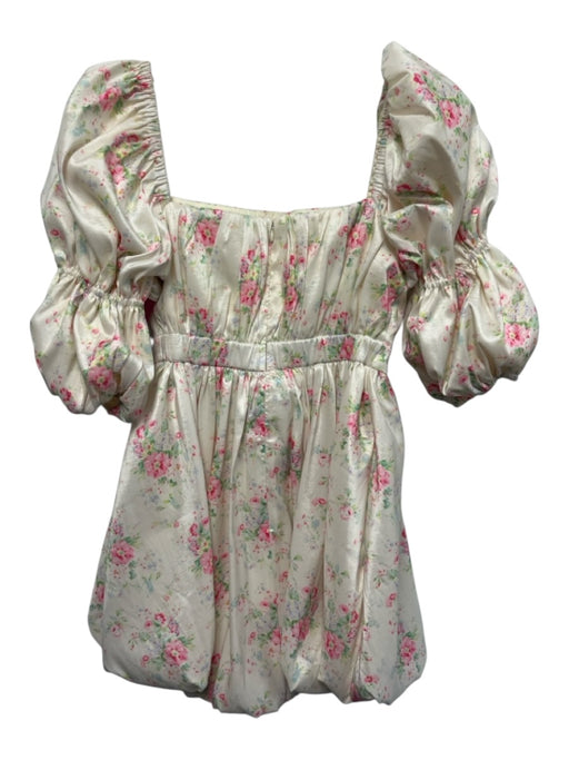 Maison Amory Size S Cream, Pink, Green Polyester Blend Gathered Floral Dress Cream, Pink, Green / S