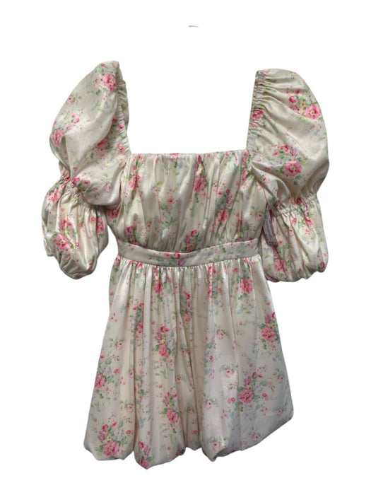 Maison Amory Size S Cream, Pink, Green Polyester Blend Gathered Floral Dress Cream, Pink, Green / S