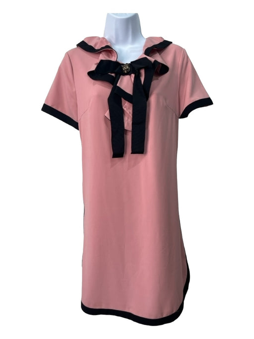 Gucci Size L Pink & Black Cotton Blend Ruffle Neck Short Sleeve Back Zip Dress Pink & Black / L