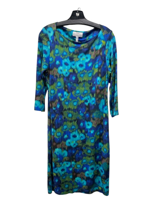 Erdem Size 10 Blue, Teal, Green Viscose Blend Abstract Long Sleeve Dress Blue, Teal, Green / 10