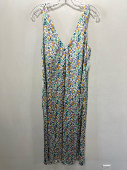 Zara Size Small Green, Blue & Yellow Polyester Sleeveless Floral Double V Dress