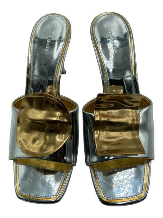 Tory Burch Shoe Size 9.5 Silver & Gold Patent Metal Accent Open Toe & Heel Pumps Silver & Gold / 9.5