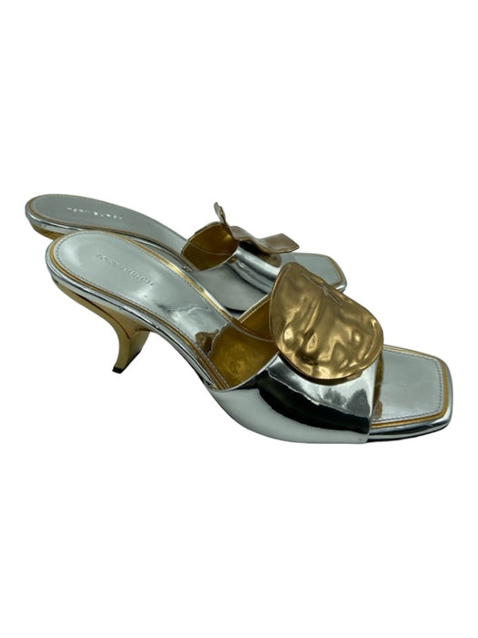 Tory Burch Shoe Size 9.5 Silver & Gold Patent Metal Accent Open Toe & Heel Pumps Silver & Gold / 9.5