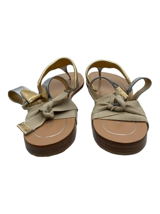 Sarah Flint Shoe Size 42 Beige Silver Gold Leather Flip Flop Wrap Ankle Sandals Beige Silver Gold / 42