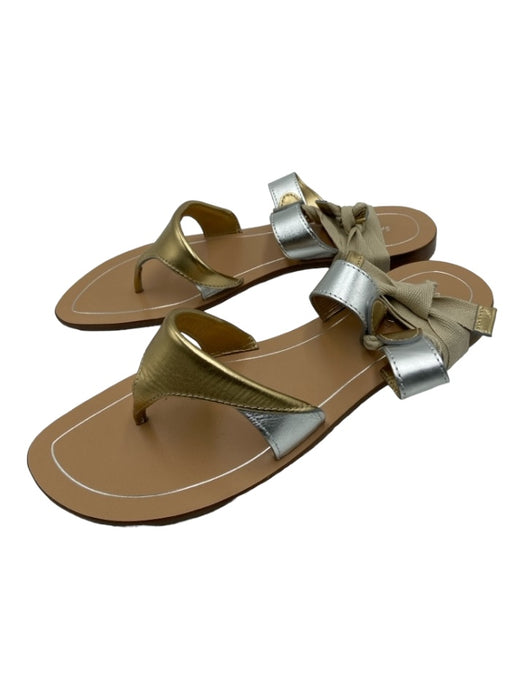 Sarah Flint Shoe Size 42 Beige Silver Gold Leather Flip Flop Wrap Ankle Sandals Beige Silver Gold / 42