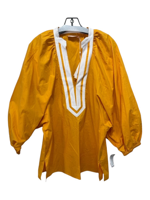 Tory Burch Size M Yellow & White Cotton round split neck 3/4 Sleeve Trim Top Yellow & White / M