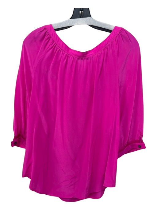 Trina Turk Size L Fuschia Pink Silk Wide Neck 1/2 Button 3/4 Sleeve Top Fuschia Pink / L