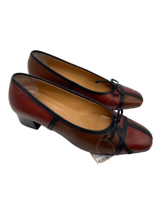 Ann Mashburn Shoe Size 39 Brown & Black Leather Square Toe Bow Detail Trim Pumps Brown & Black / 39