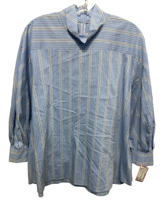 Rachel Comey Size 8 Blue & White Cotton Blend Long Sleeve Striped Back Zip Top Blue & White / 8
