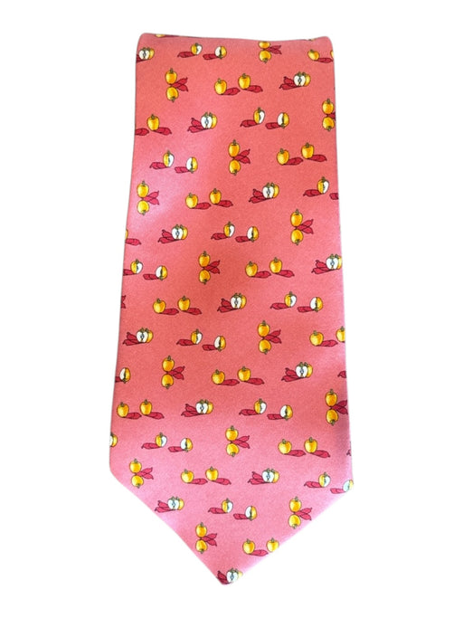 Ferragamo Pink & Yellow Silk Apples Men's Ties Pink & Yellow