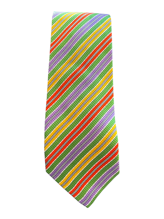 Holland & Sherry Green & Multi Silk Striped Men's Tie Green & Multi